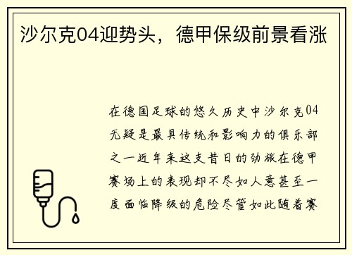 沙尔克04迎势头，德甲保级前景看涨